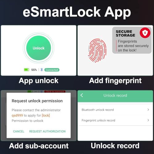 eLinkSmart Gym Locker Padlock with Fingerprint Remote Authorized Unlock Record - Waterproof Security Keyless Smart Lock for School Gym Locker Backpack Gun Case Field Box Silver Support iOS Watch