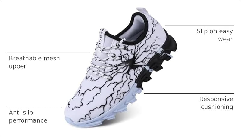YTRXM Kids Running Sneakers White 4.5 Big Kid Lightweight Slip-On Tennis Shoes