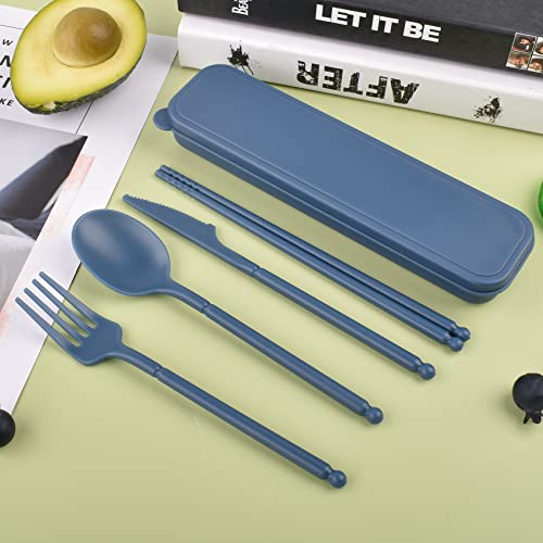 Blue Reusable Utensils Set with Case - Travel Cutlery