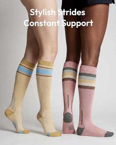 Jeasona 2 Pairs Cotton Compression Socks 15-20 mmHg Knee High Large-X-Large Gift for Pregnancy Nurses Flying Sports