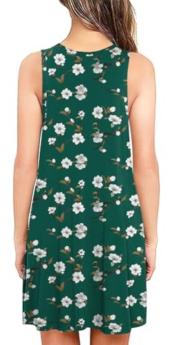 Women Summer Casual V Neck Beach Cover-Up Tank Dress - Begonia & Dark Green Small