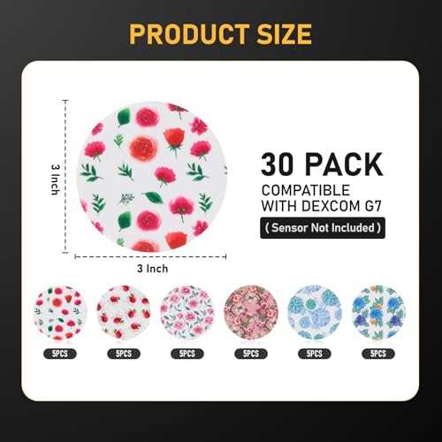 Dexcom G7 Over Patches - Waterproof Sensor Patch, 30 Pcs, Whispering Petals Design