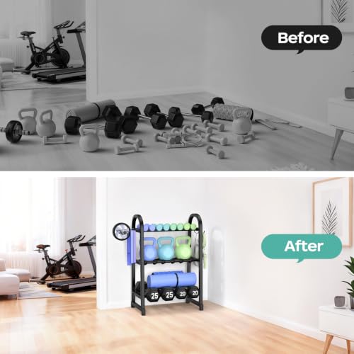 3 Tier Dumbbell Rack - Heavy Duty Storage & Organizer Shelf - Matte Black / 18.5'' Length
