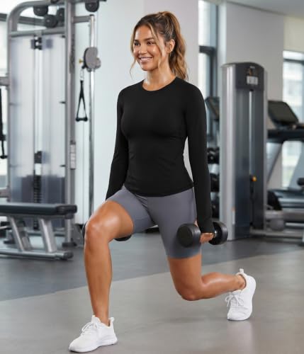 CL Convallaria Women's Long Sleeve Compression Shirt - Athletic Top (Medium, Black/White/Haze Blue/Light Pink) - Underscrubs