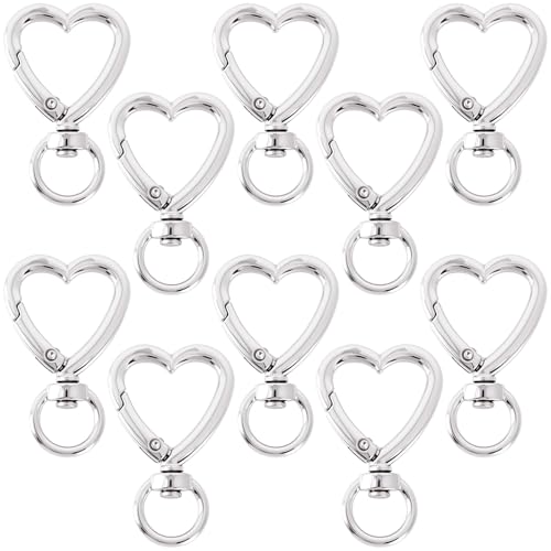 Heart Shape Keychain Clips - Silver, 10PCS Heart Spring Snap Hooks