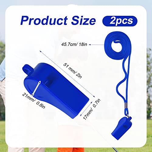 2-Pack Blue Sports Whistles with Lanyard - Loud ABS Plastic