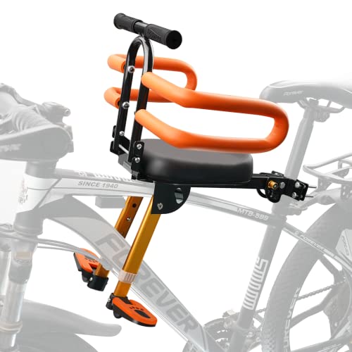 OUSEXI Gold Child Bike Seat for Adults, Front Mount Retractable Baby Seat 2-6 Years
