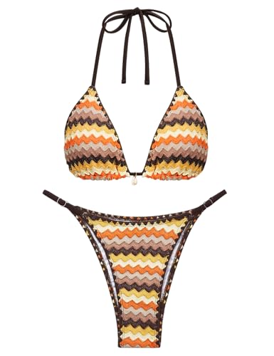 Knit Texture Bikini Set - Medium Khaki Orange
