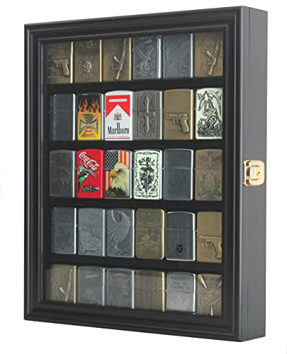Black Wall Mount Display Case for Zippo Lighters - Holds 30 Collectibles