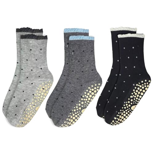 Cozy Non-Slip Yoga Socks for Women - 3 Pairs, One Size, Grey/Black