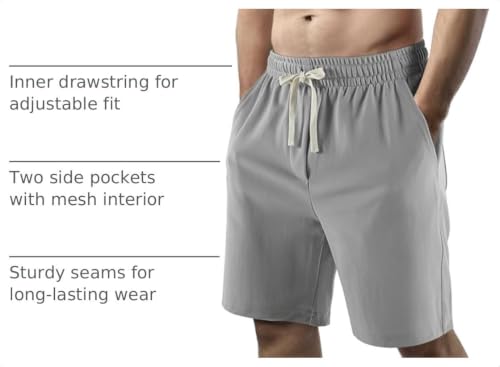 Mens Casual Athletic Shorts with Pockets - Light Gray, Medium