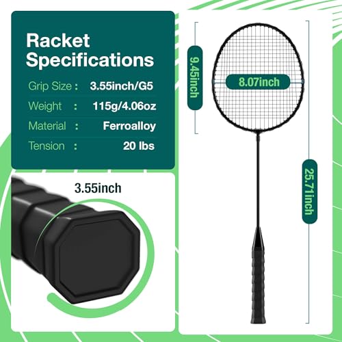 Lightweight Badminton Racket Set - 6 Rackets & 12 Birdies - 2 Colors