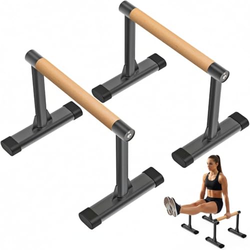 Kipika Wooden Grip Parallette Bars for Calisthenics & Home Gym - 12" Height