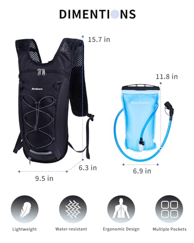 Hydration Backpack with 2L Bladder & Insulated Compartment - Black