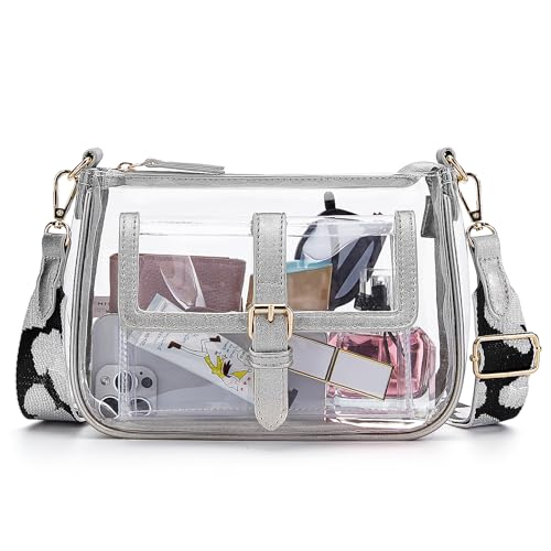 Clear Stadium Approved Crossbody Bag with Guitar Strap - Large Silver