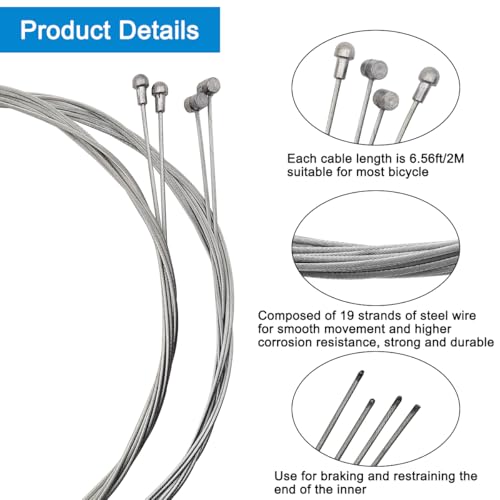 Bicycle Brake Cable Kit - 4 Pcs for Mountain & Road Bikes