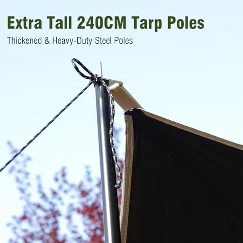 Caoditu 3x4.5m Waterproof Camping Tarp with Poles - All-Weather Sunshade & Rain Fly