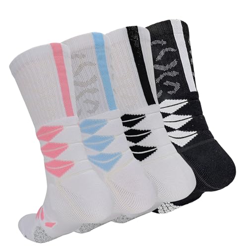 Athletic Crew Socks - 4 Pairs Breathable Cushioned Sports (6-12)
