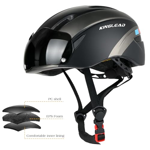 KINGLEAD Adult Bike Helmet with Magnetic Visor - Black Titanium, Adjustable