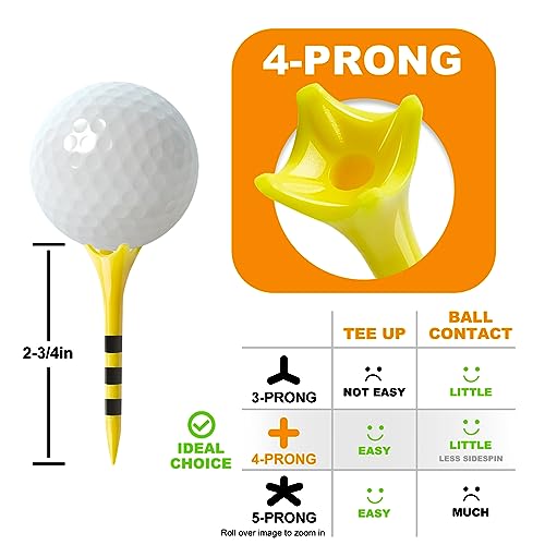 Yellow 2-3/4" Plastic Golf Tees Pack of 100 - Durable & Reduced Friction