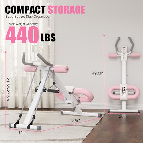 Adjustable Ab Trainer Machine - Foldable Core Strength Trainer - Pink