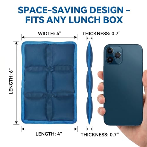 Blobuste Reusable Ice Packs for Lunch Boxes, 4 Pack Slim & Leak-Resistant