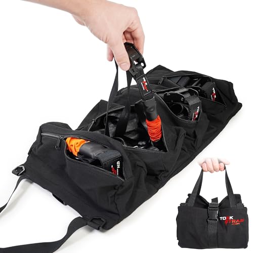 TorkStrap TorkBag | Tie Down Strap Organizing Bag - Stores up to 8 Cargo Straps - No More Tangled Straps - Heavy Duty Canvas Bag for Tiedowns, Ratchet Straps and/or Bungees - Lightweight and Portable