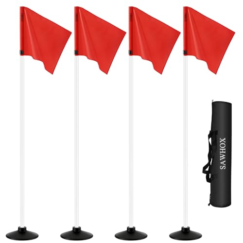 Weighted Soccer Corner Flags Set with 2.7 LB Rubber Base - 4 Flags with Adjustable Height and Carry Bag