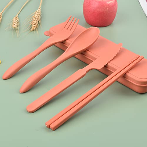 4-Piece Reusable Cutlery Set with Lunch Box - Orange, Blue, Green, Yellow