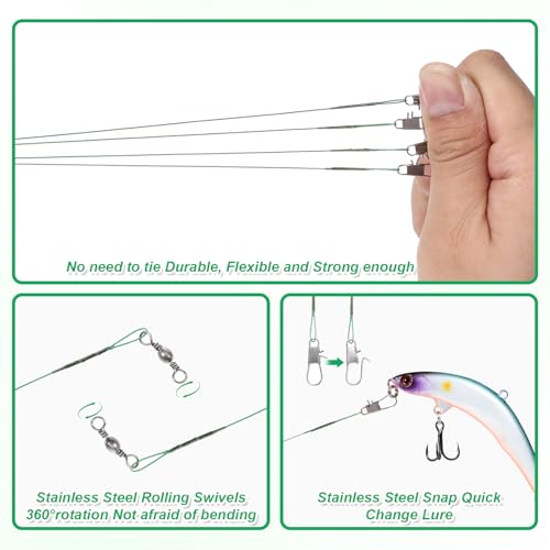 Fishing Leaders with Swivels - 50 Pcs Green Steel Wire