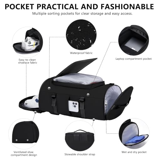MIYCOO 42L Full Black Gym Bag with Shoes & Wet Pocket, Duffle & Backpack