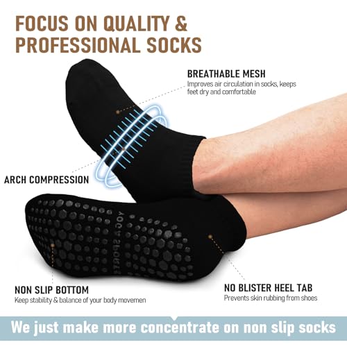 FuelMeFoot Men's Large-X-Large Non-Slip Yoga Socks 4 Pairs Black Cushioned
