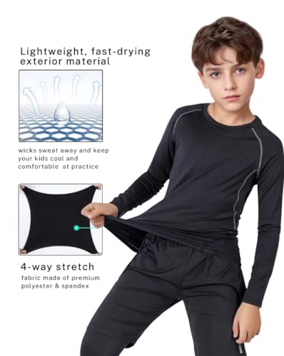 Long Sleeve Compression Shirts for Kids - 2 Pack, Small Grey Line