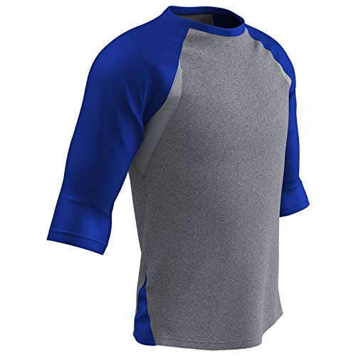Youth Lightweight Polyester Baseball Shirt - Grey/Royal Sleeve, Small
