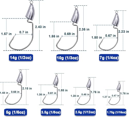 10-Pack 1/4 oz Weighted EWG Hooks for Texas Rig Bass Fishing