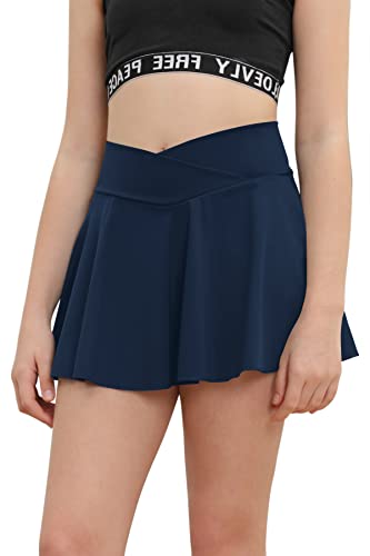 Girls Navy Blue Pleated Tennis Skirt with Pockets, High Waist, 11-12 Years
