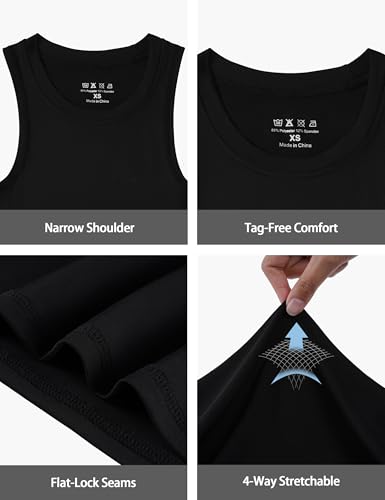 Boys Compression Tank Top - Quick Dry Athletic Base Layer - Black, Medium