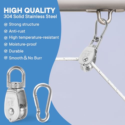 304 Stainless Steel M15 Single Swivel Pulley Blocks - 2 Pack