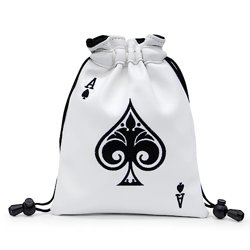 Ace of Spade Golf Valuables Bag with Drawstrings - PU Leather Tee Pouch for Men & Women