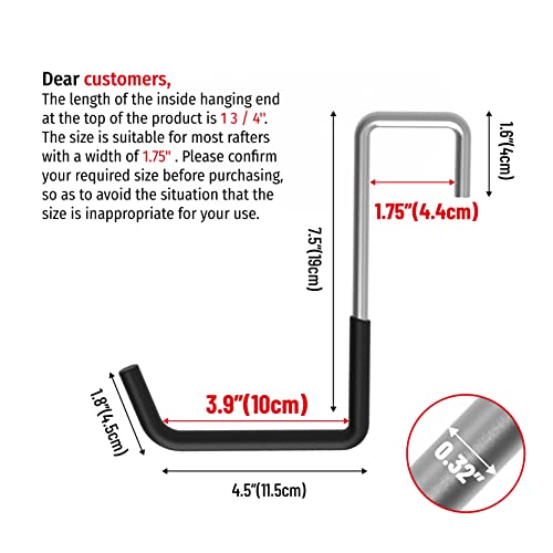 POETISKE Rafter Hanger Hook, Large S Hooks for Hanging, Ladder Hanger, Bike Hooks, Garage Storage Organizer, Black 8PC