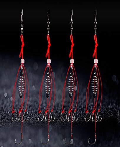 Dyxssm 15# Carp Fishing Hooks with Spring Feeder – Pack of 4, Anti-Tangle Design