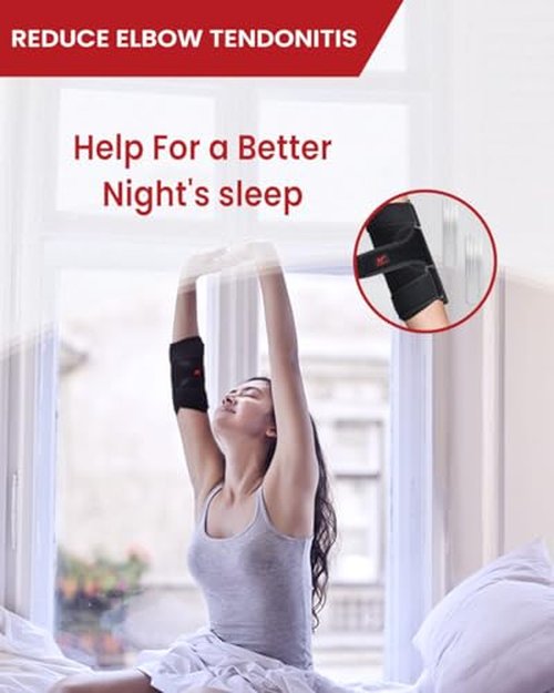 Hurmoya Elbow Brace Comfortable Night Sleep, Cubital Tunnel Syndrome, Ulnar Nerve Entrapment with Compression Sleeve Immobilizer, 2 Removable Metal Splints Pain Relief for Men and Women (M)