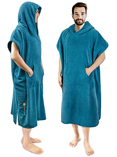 Surf Poncho Changing Robe with Hood - Sea Blue Microfiber Towel