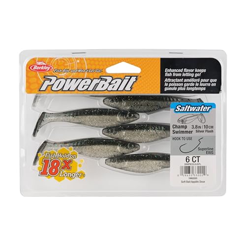 PowerBait Saltwater The Champ Swimmer Soft Bait - Silver Flash, 3.8"