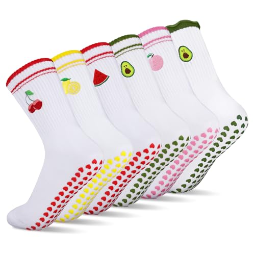 Grippy Pilates Socks for Women - Cute Anti-Slip Cotton Crew - 6 Variants