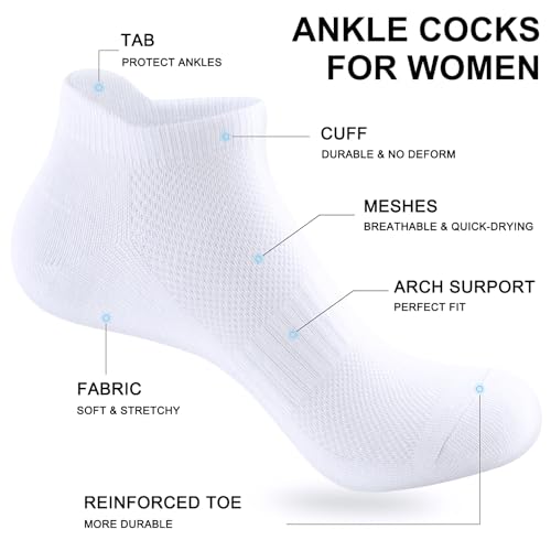 Ankle Socks for Women - Lightweight Breathable Low Cut - 7 Pairs White