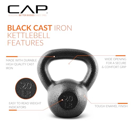 20 lb Cast Iron Kettlebell with Wide Handle & Flat Base - Durable Home Gym Equipment