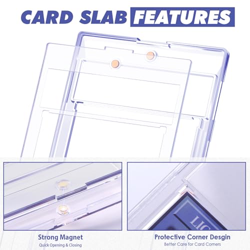 Homthy 50 Pack Magnetic Graded Card Slabs - Clear Acrylic Trade Card Holders with Label Slot