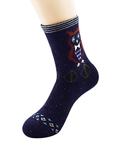 Warm Merino Wool Hiking Socks - Owl Pattern - One Size