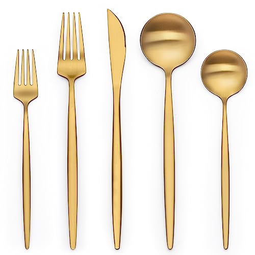 Terlulu 40 Piece Gold Silverware Set for 8 - Modern Flatware for Home & Restaurant